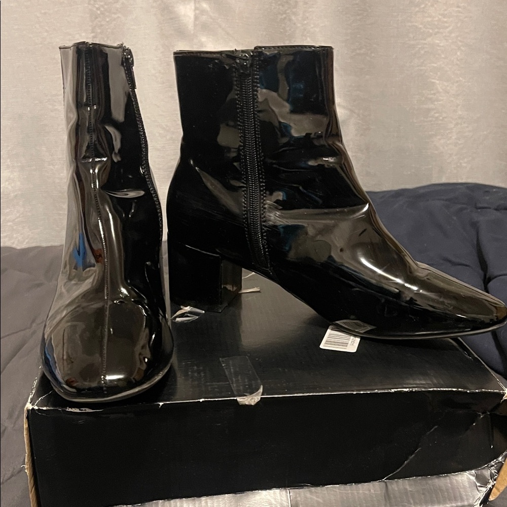 Glossy Black Ankle Booties